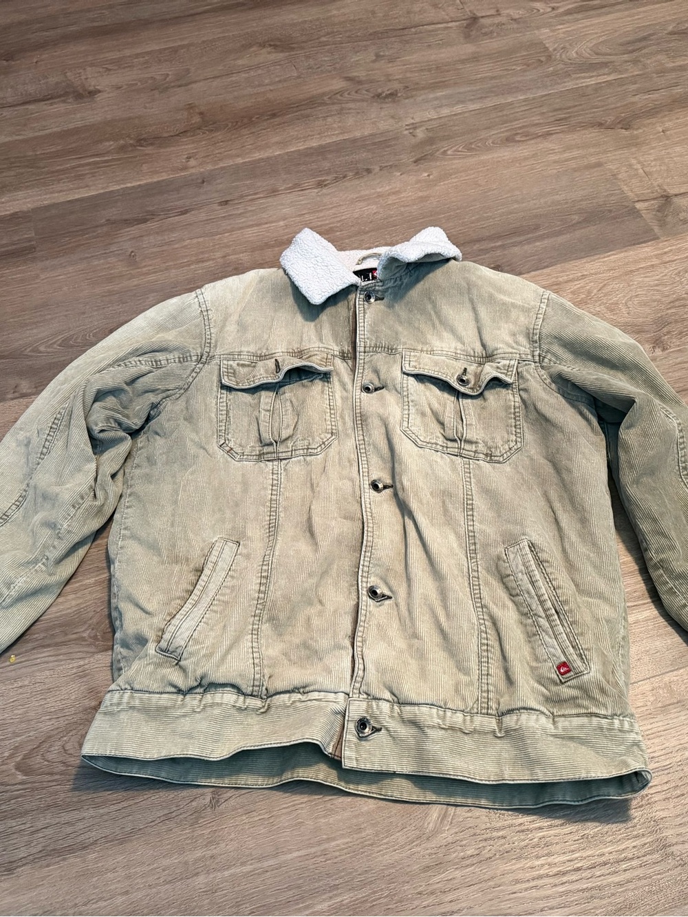 Quiksilver Men's Light Beige Corduroy Sherpa Collar Bomber Jacket